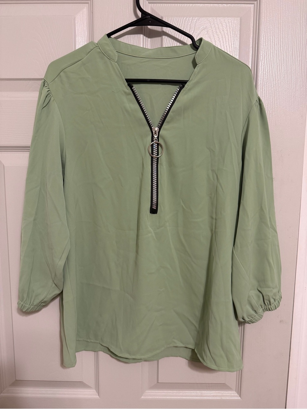 Women's Light Green Zip-Front Blouse